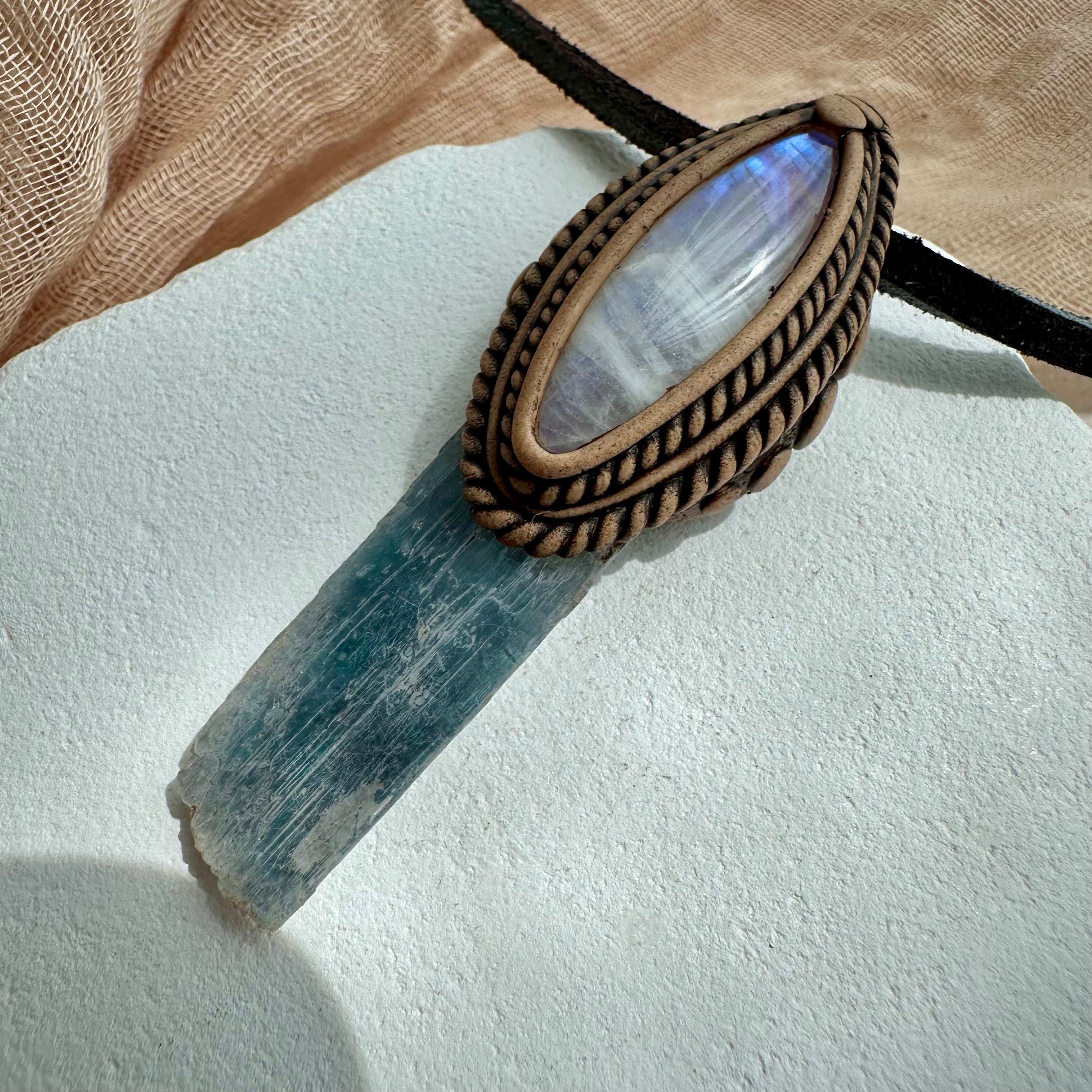 Aqua Aura Kunzite and Moonstone Necklace - FairyGardenGlow