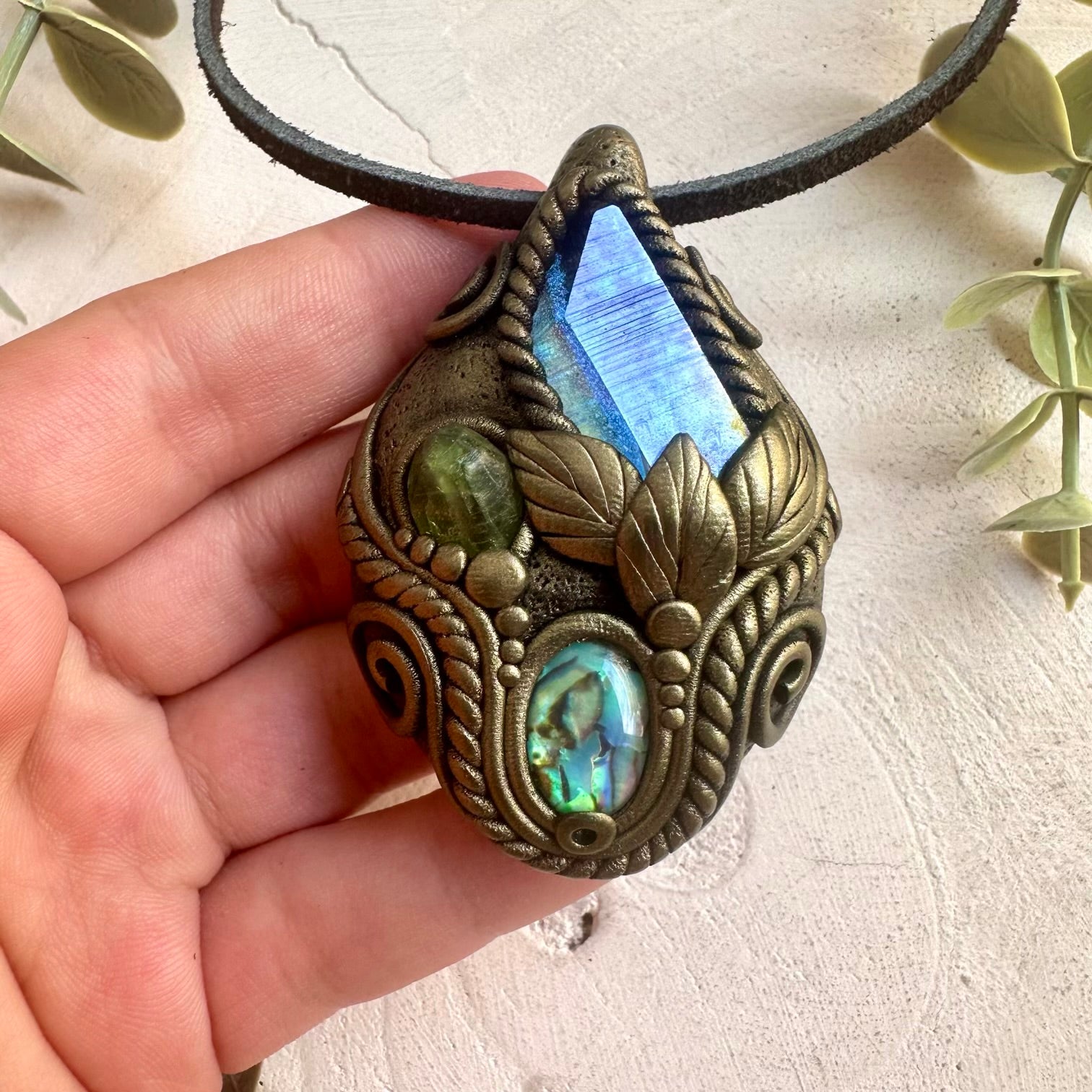 Artisan healing necklace handcrafted with Aqua Aura Quartz and premium natural gemstones.