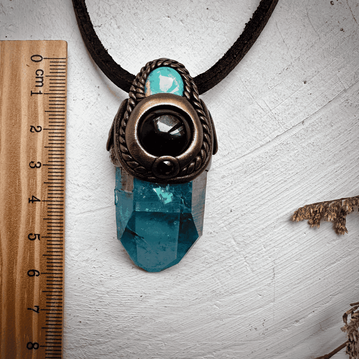 Aqua Aura Quartz Amethyst Australian Opal and Blue Sapphire Necklace - FairyGardenGlow