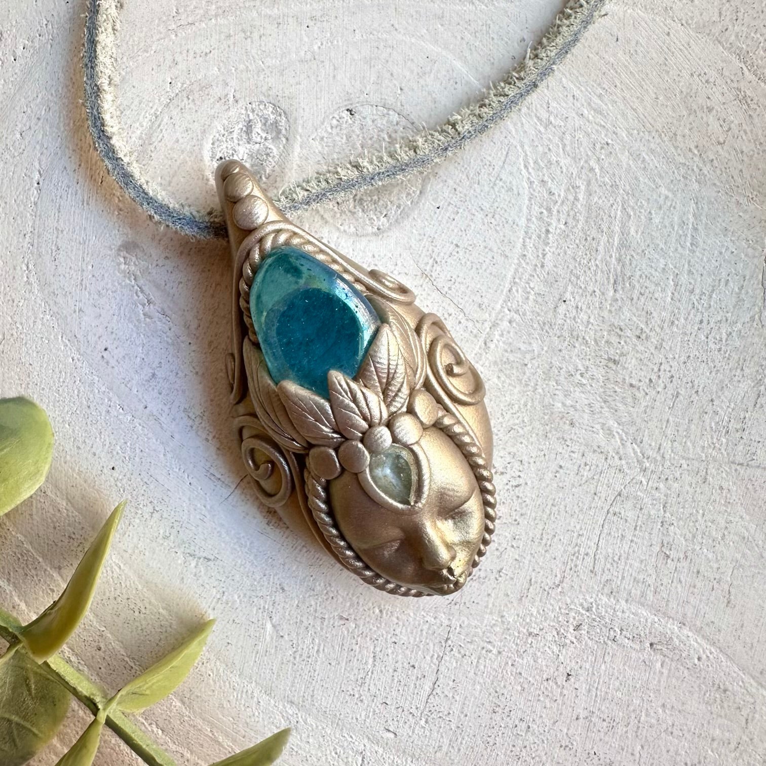 Aqua Aura Quartz and Blue Topaz goddess protection amulet necklace