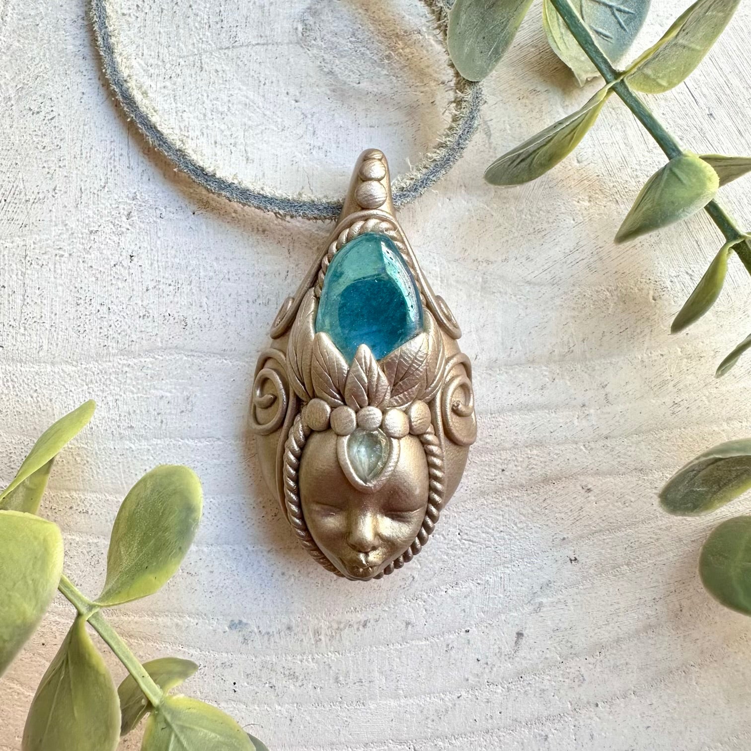 Aqua Aura Quartz and Blue Topaz goddess necklace handmade
