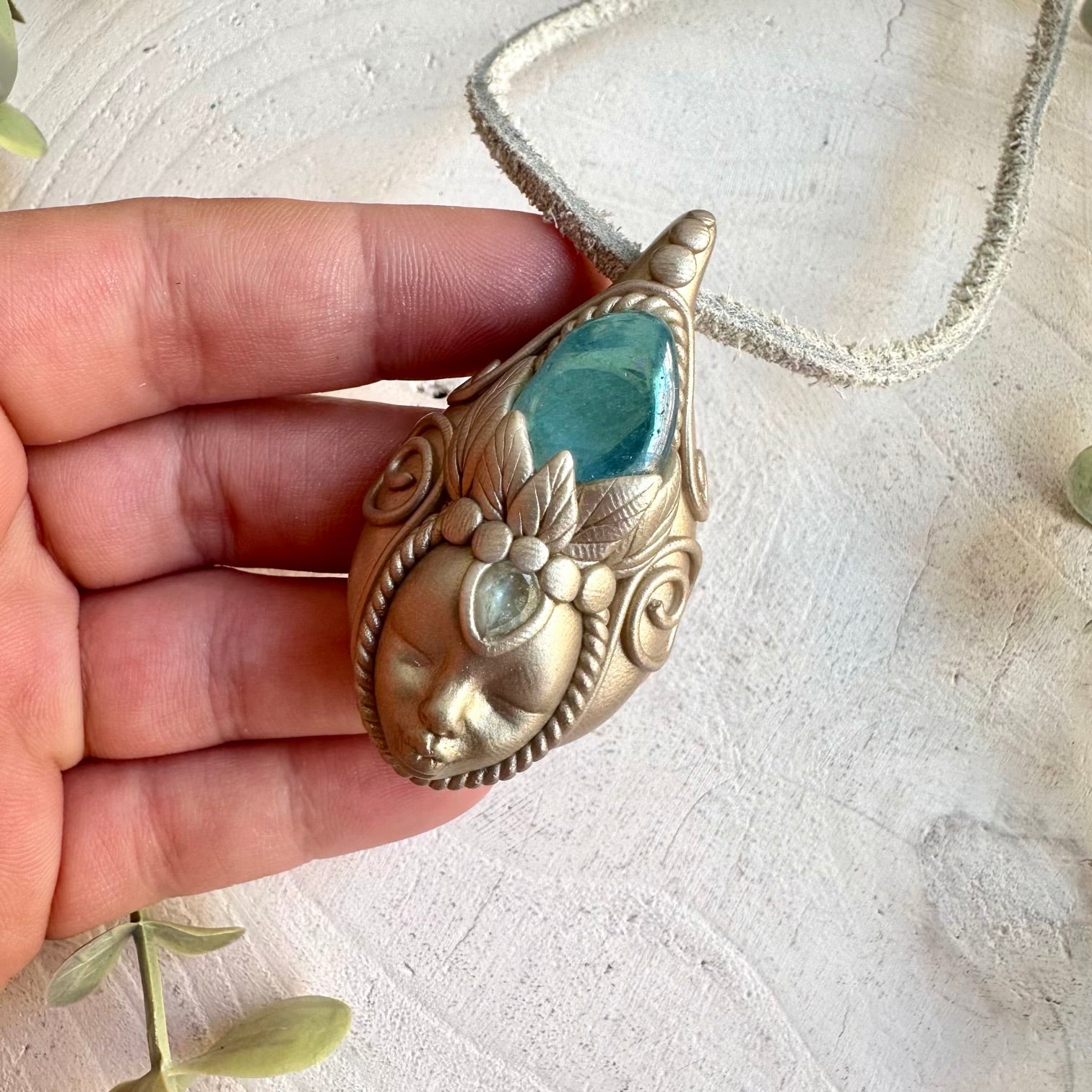 Aqua Aura Quartz and Blue Topaz goddess healing necklace