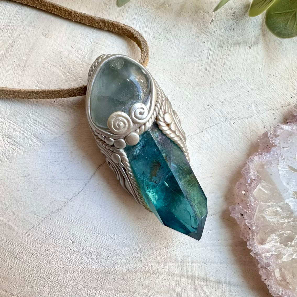 Handmade spiritual talisman necklace with celestite