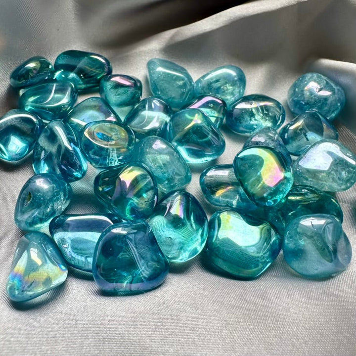 Aqua Aura Quartz Polished Stone – Natural Iridescent Blue Crystal for Energy Healing & Manifestation (1 or 5 Pieces Set) - FairyGardenGlow