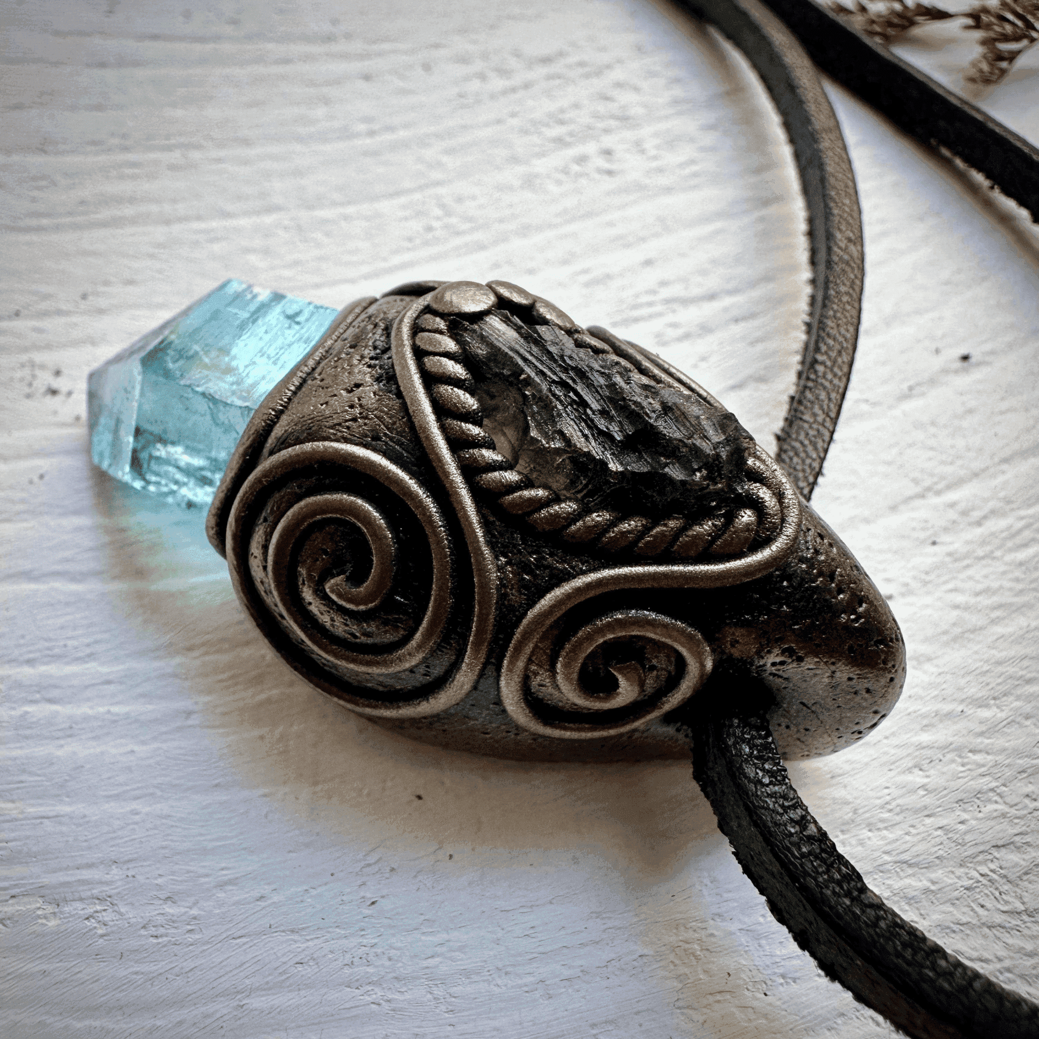 Aqua Aura Quartz and Moldavite Necklace - FairyGardenGlow