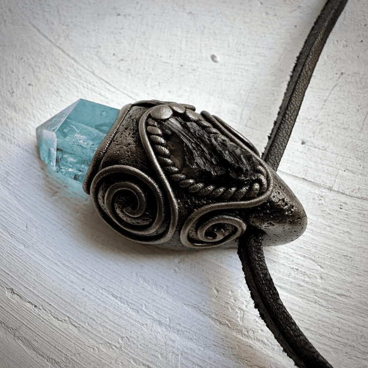 Aqua Aura Quartz and Moldavite Necklace - FairyGardenGlow