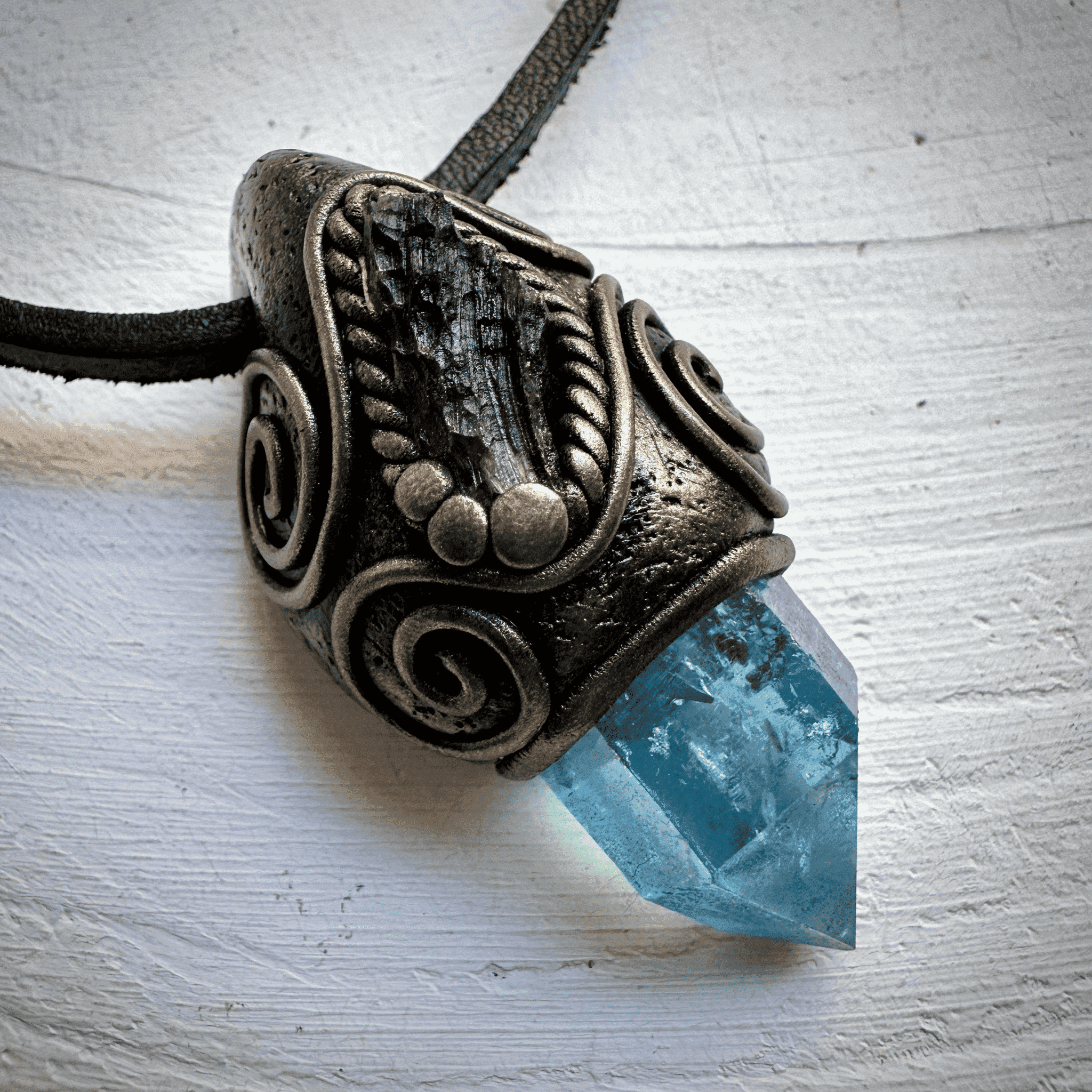 Aqua Aura Quartz and Moldavite Necklace - FairyGardenGlow