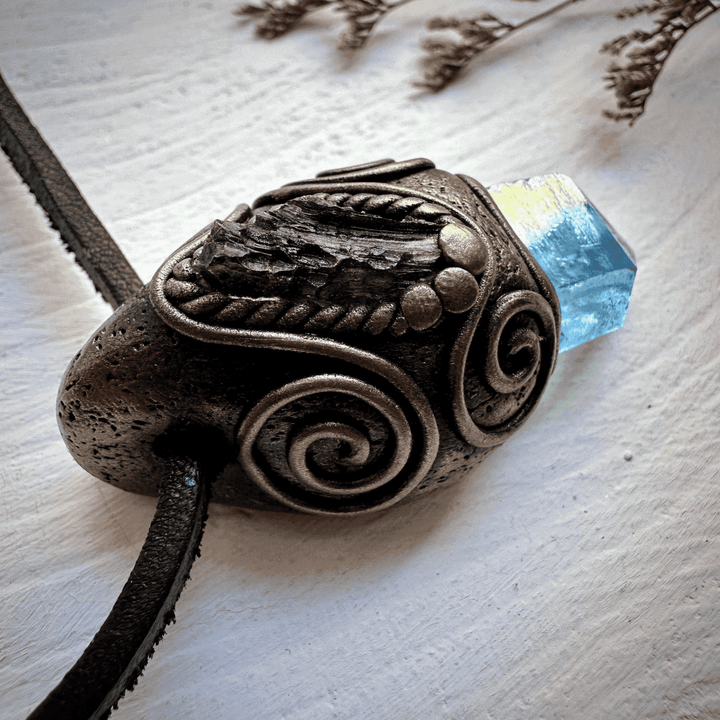 Aqua Aura Quartz and Moldavite Necklace - FairyGardenGlow