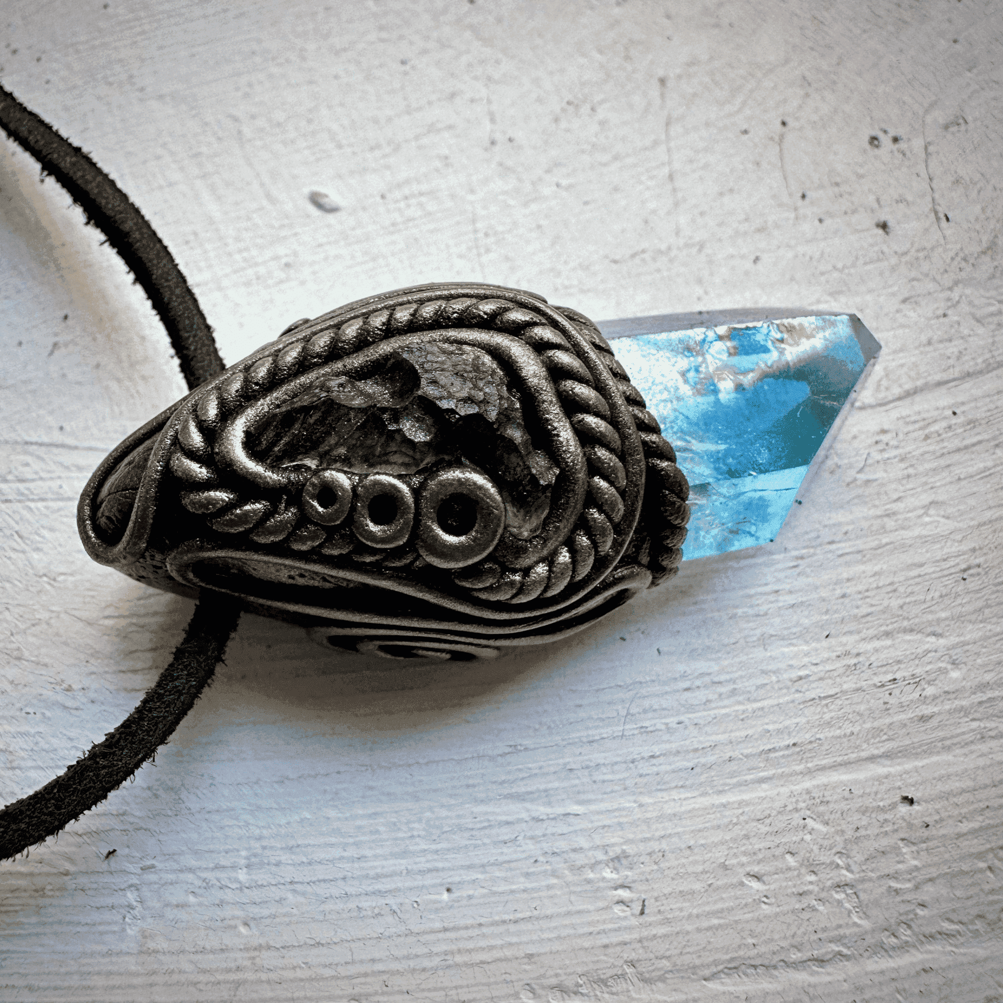 Aqua Aura Quartz and Moldavite Necklace - FairyGardenGlow