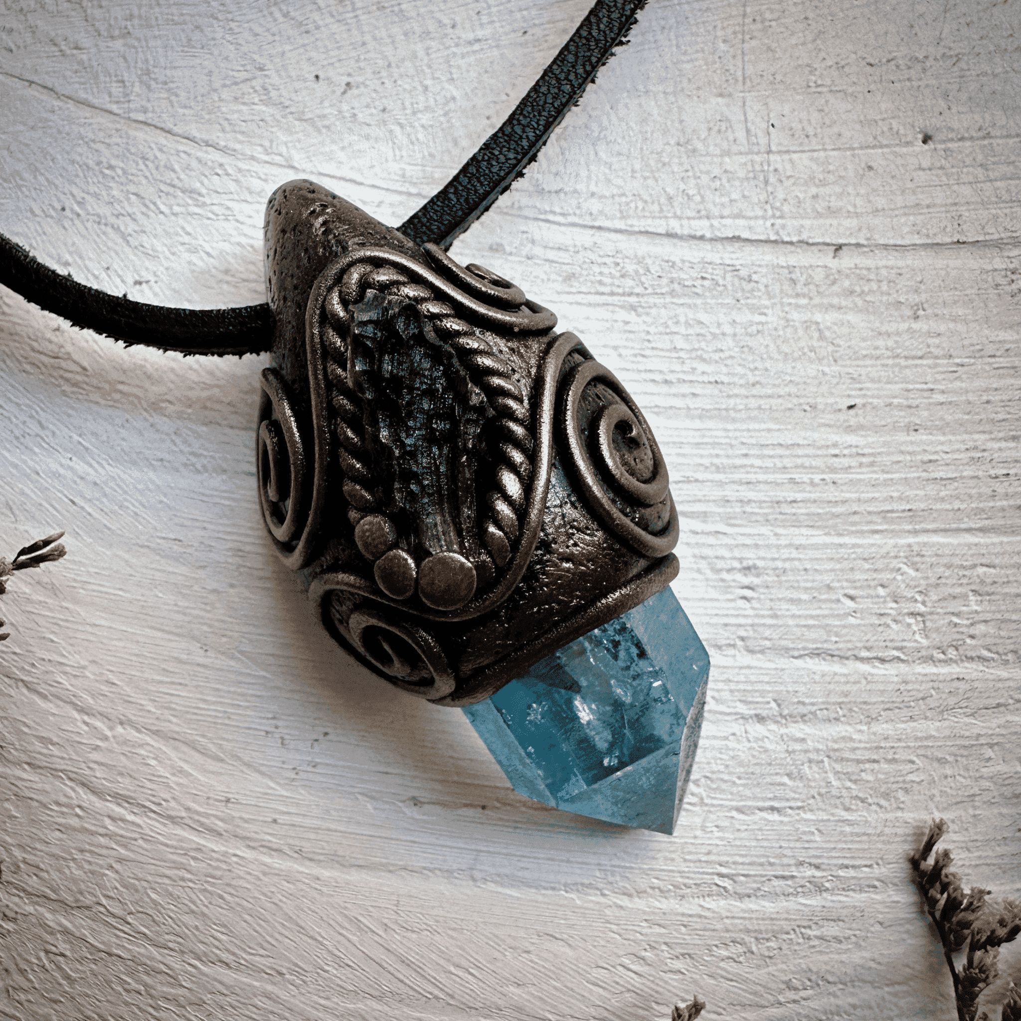 Aqua Aura Quartz and Moldavite Necklace - FairyGardenGlow
