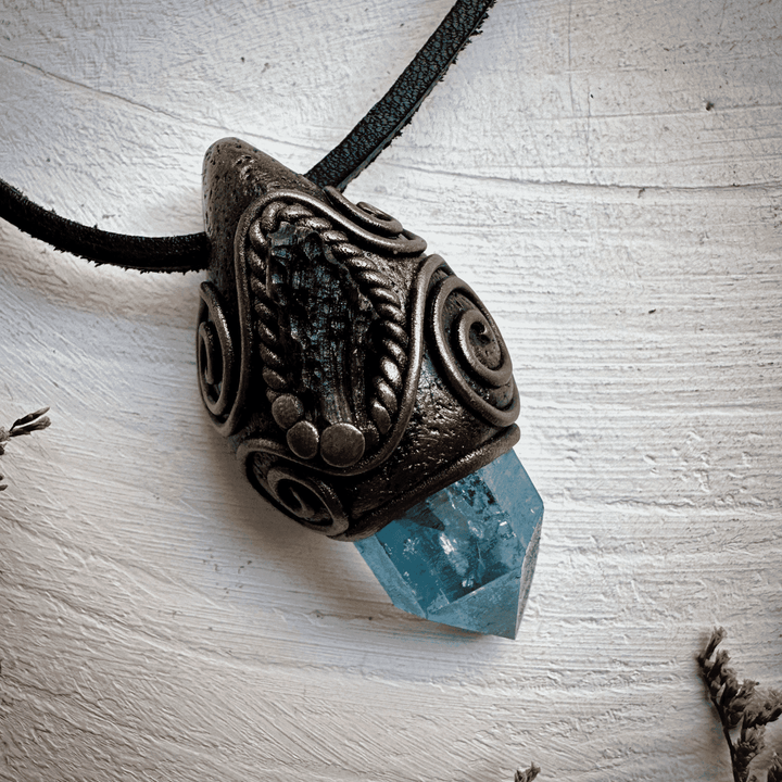 Aqua Aura Quartz and Moldavite Necklace - FairyGardenGlow
