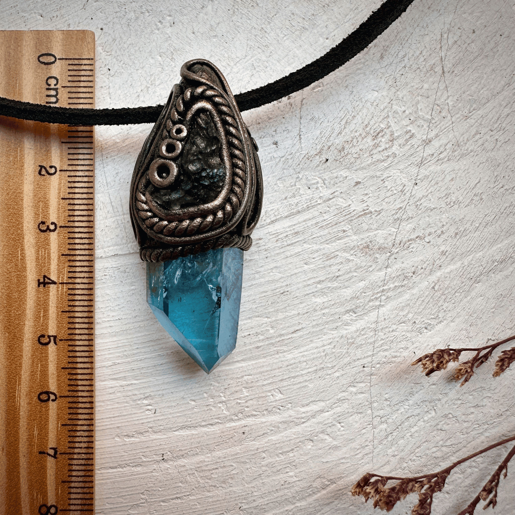 Aqua Aura Quartz and Moldavite Necklace - FairyGardenGlow