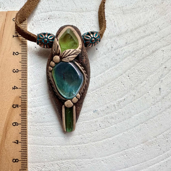 Metaphysical crystal pendant necklace with natural gemstones for abundance, renewal and heart healing