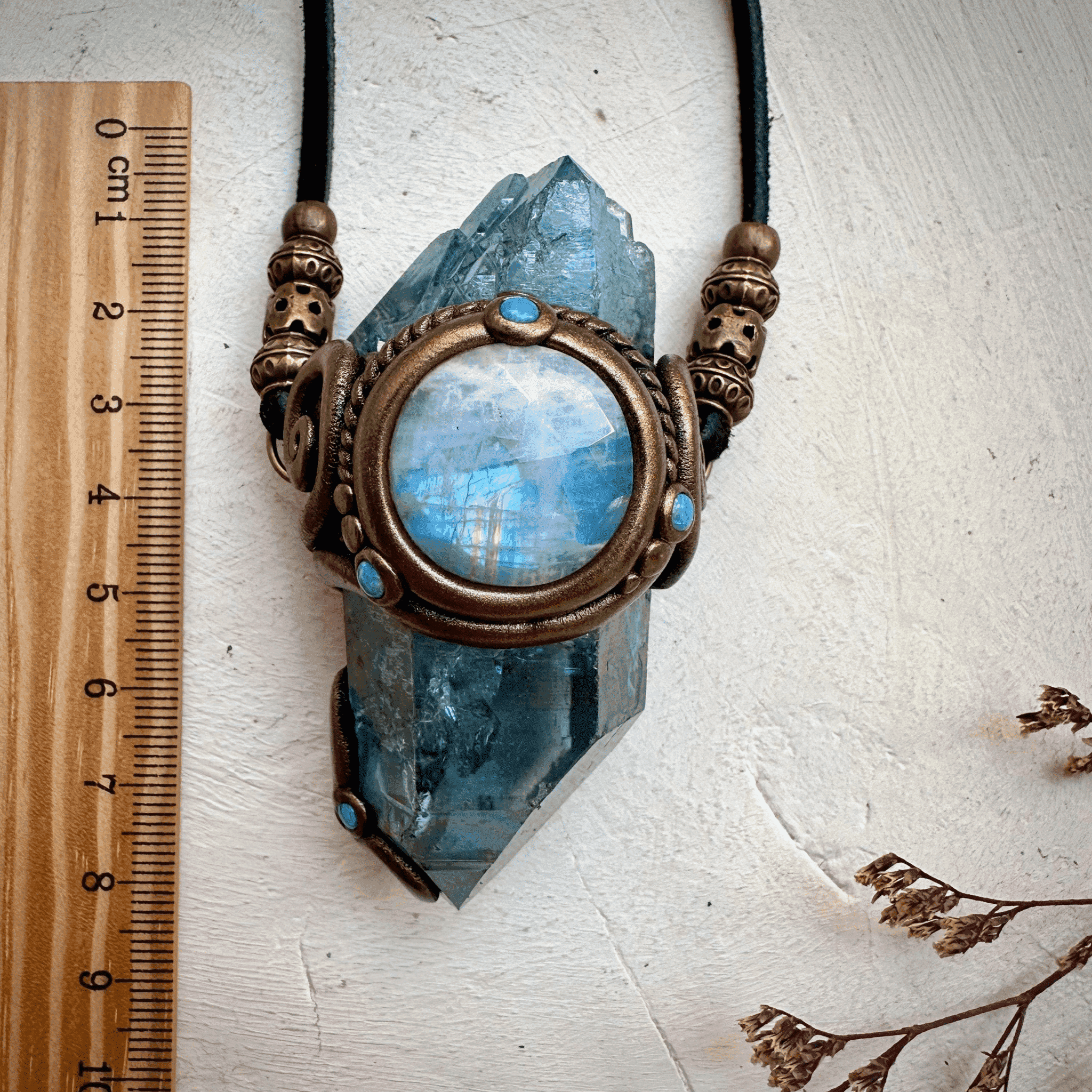 Aqua Aura Quartz Rainbow Moonstone Australian Opal Wand / Necklace - FairyGardenGlow