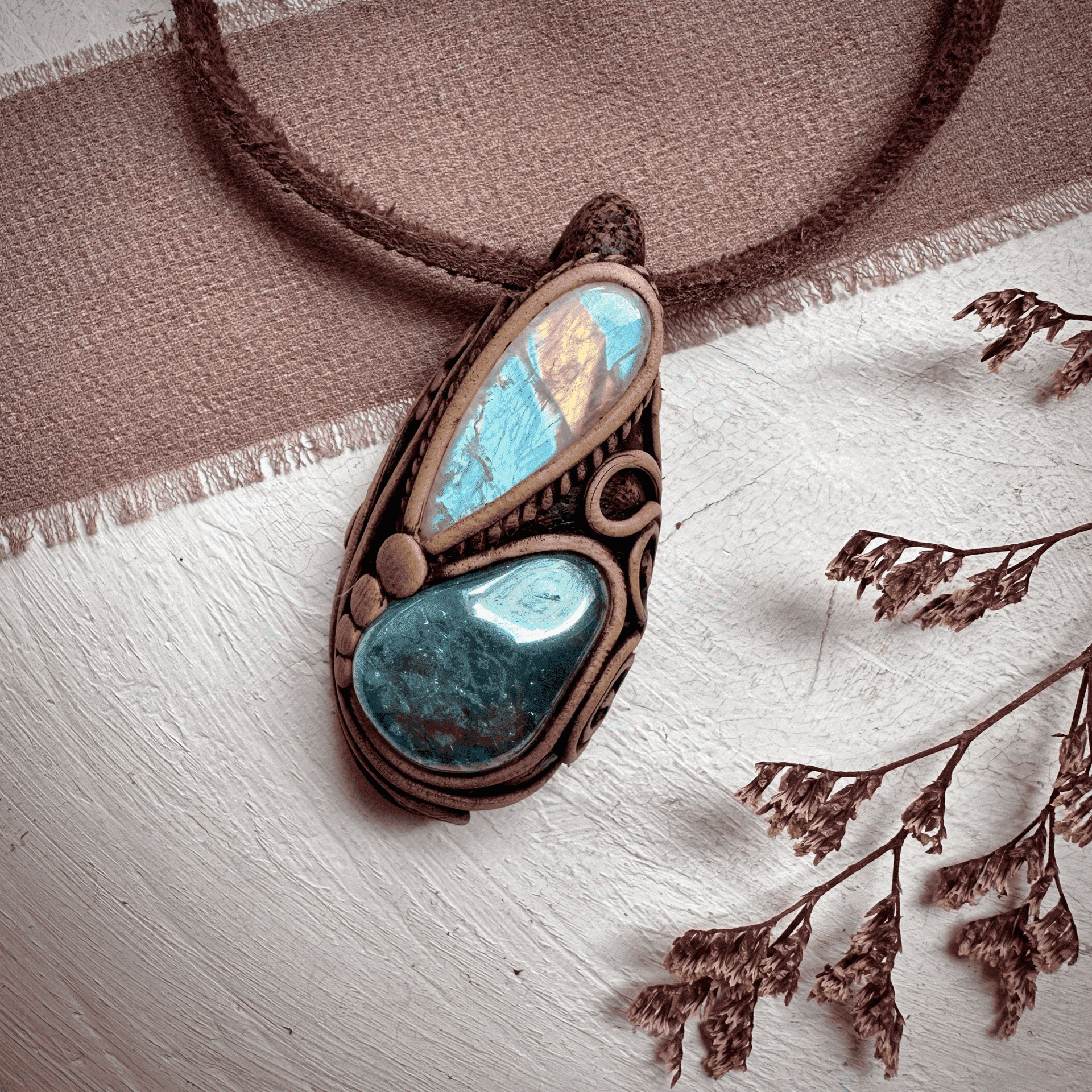 Aqua Aura Quartz and Rainbow Moonstone Necklace - FairyGardenGlow
