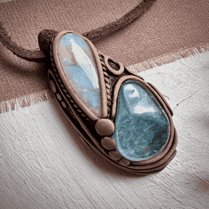 Aqua Aura Quartz and Rainbow Moonstone Necklace - FairyGardenGlow