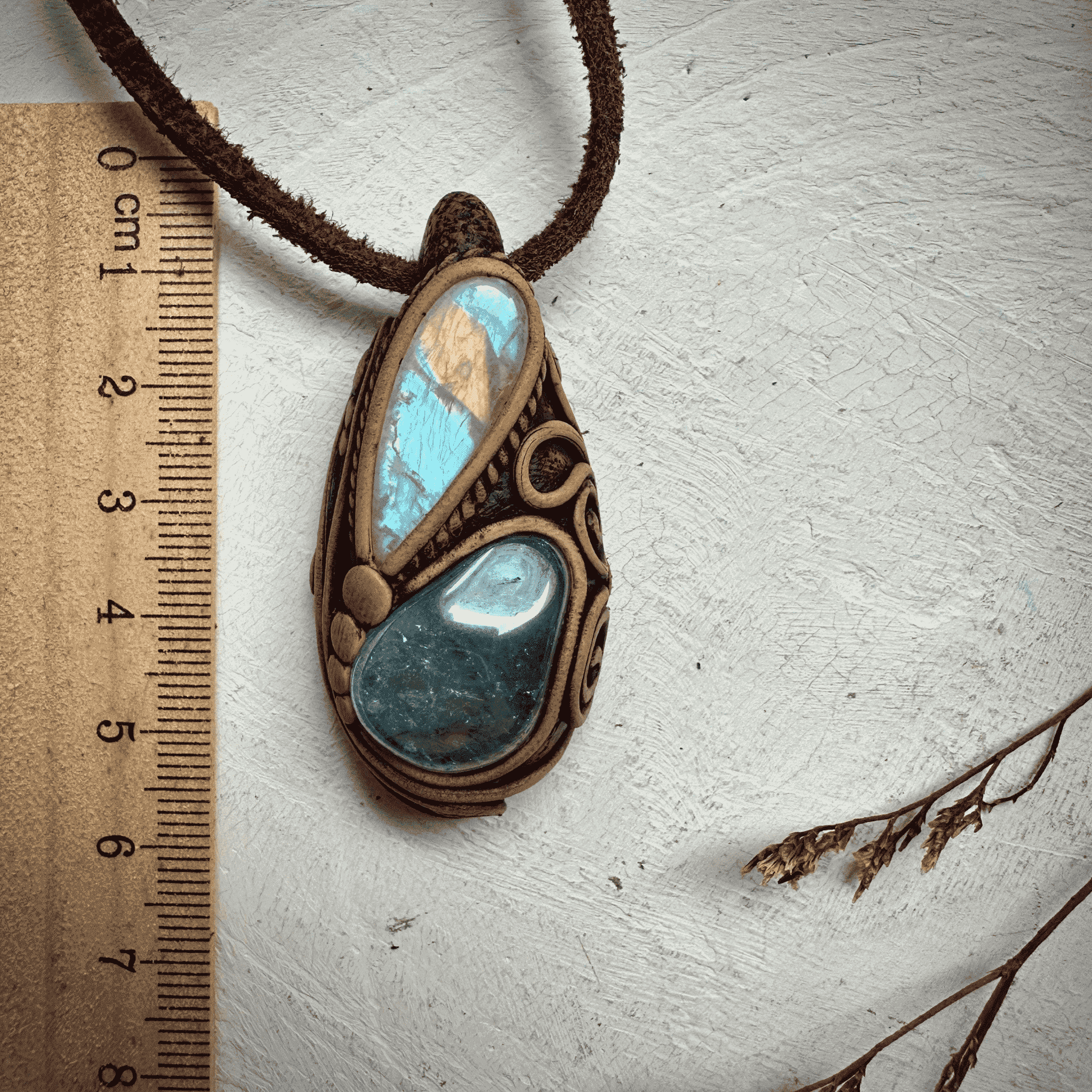 Aqua Aura Quartz and Rainbow Moonstone Necklace - FairyGardenGlow