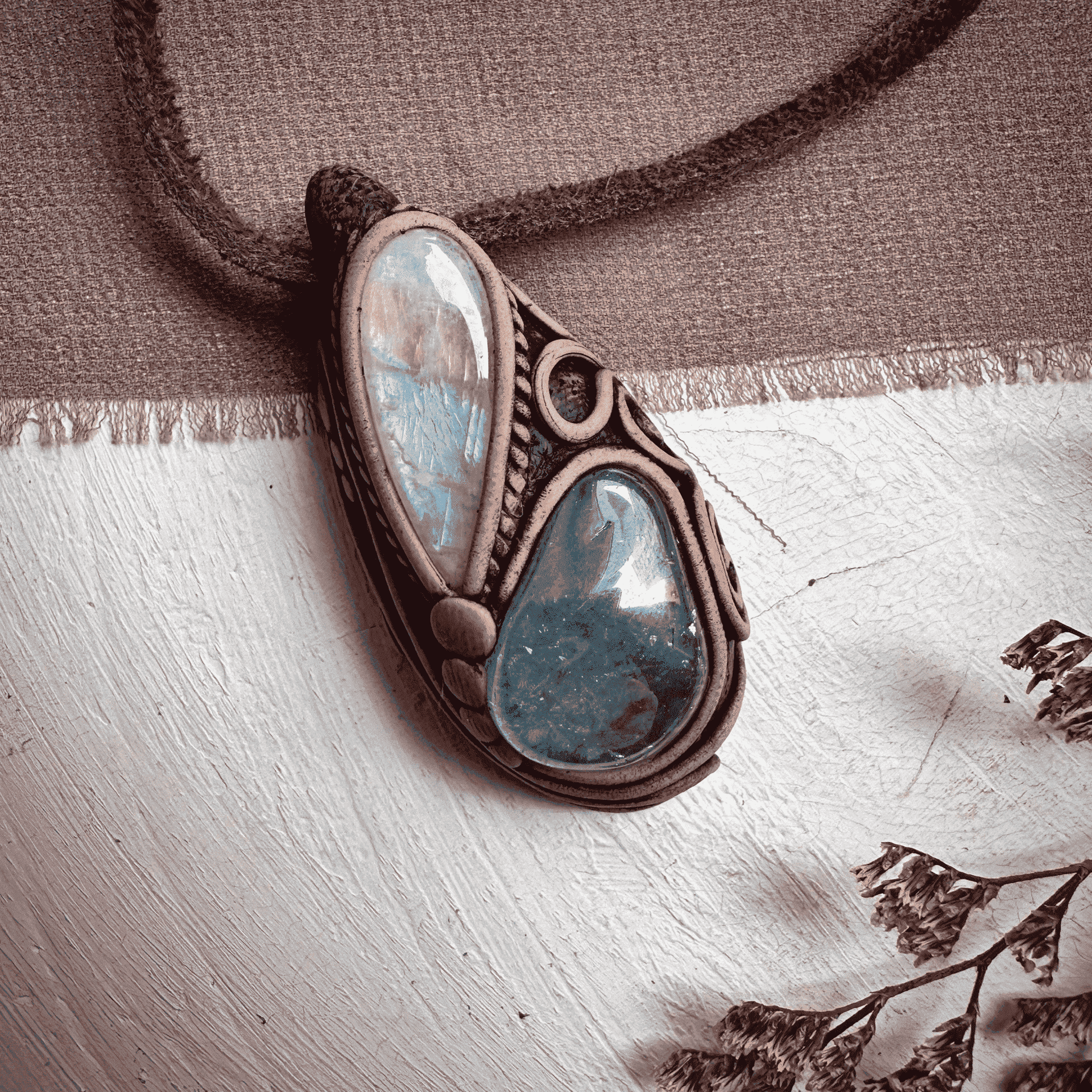 Aqua Aura Quartz and Rainbow Moonstone Necklace - FairyGardenGlow