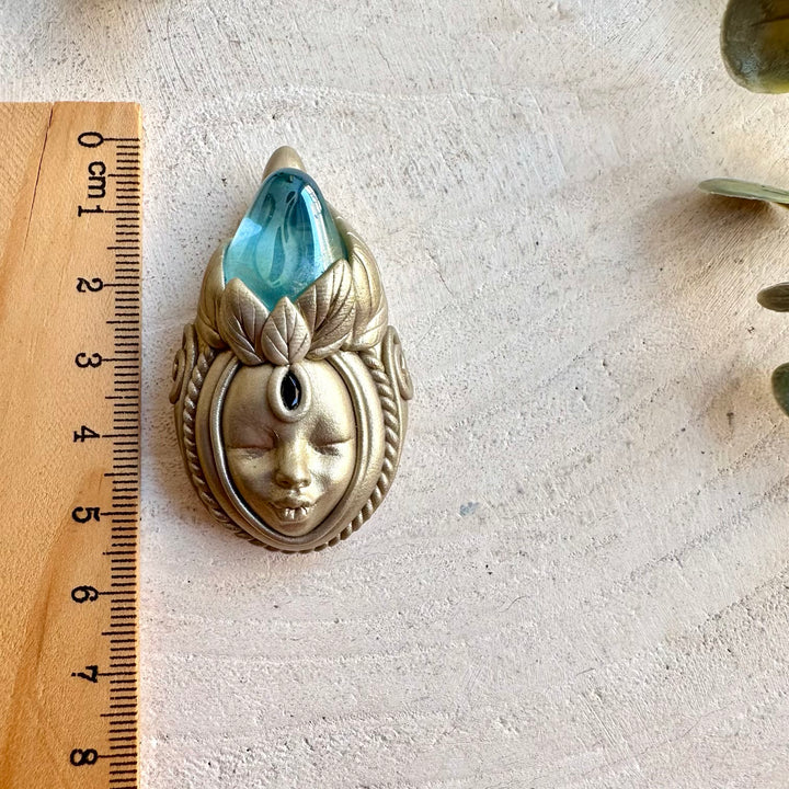 Handmade Goddess necklace featuring Aqua Aura Quartz and Blue Sapphire gemstones.