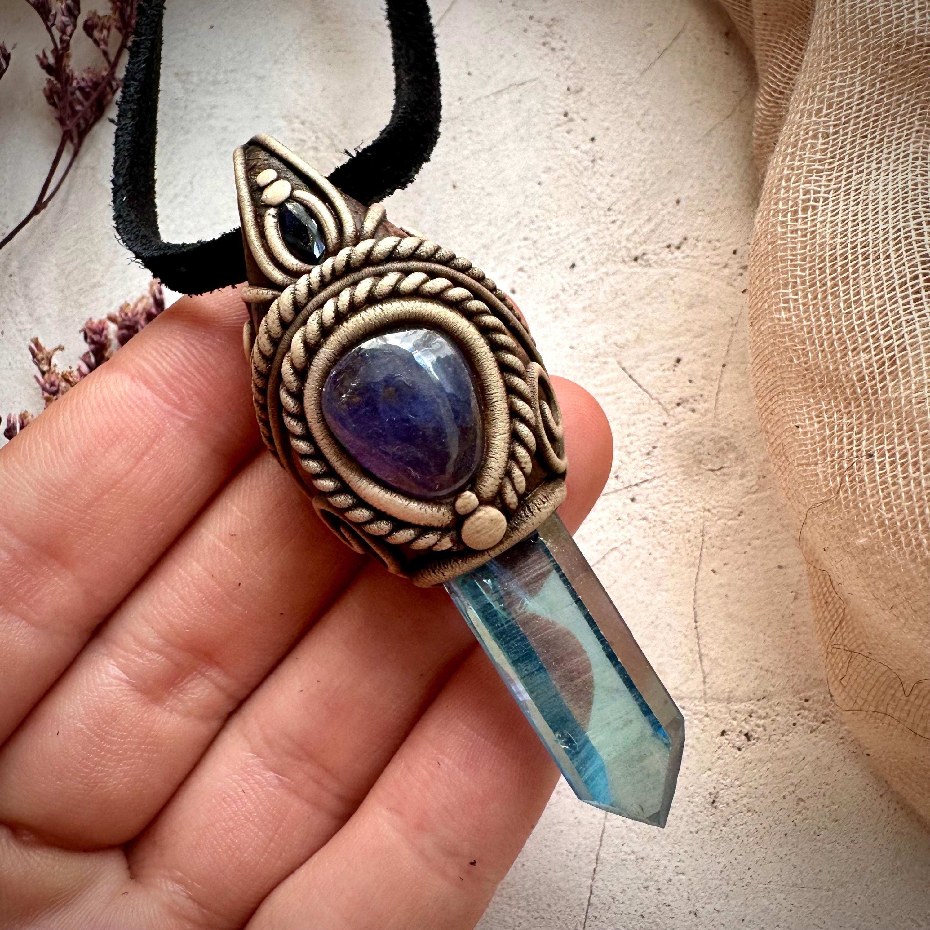 Aqua Aura Quartz Tanzanite and Blue Sapphire Necklace - FairyGardenGlow