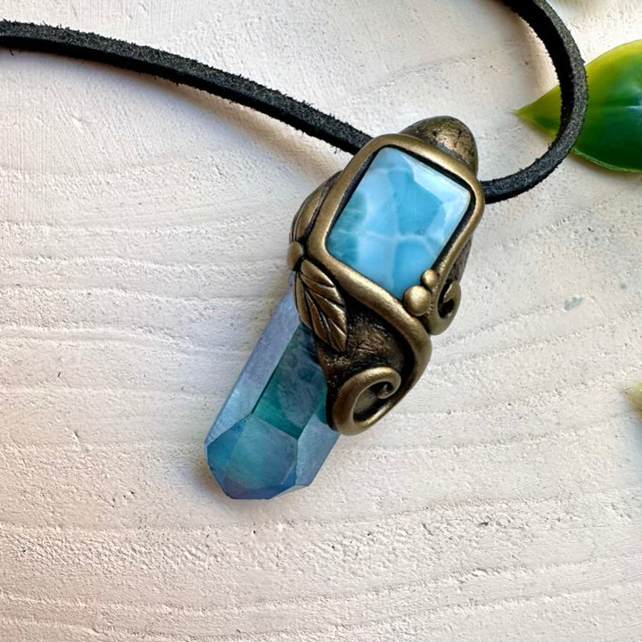 Spiritual jewelry with Aqua Aura Quartz and Larimar gemstone