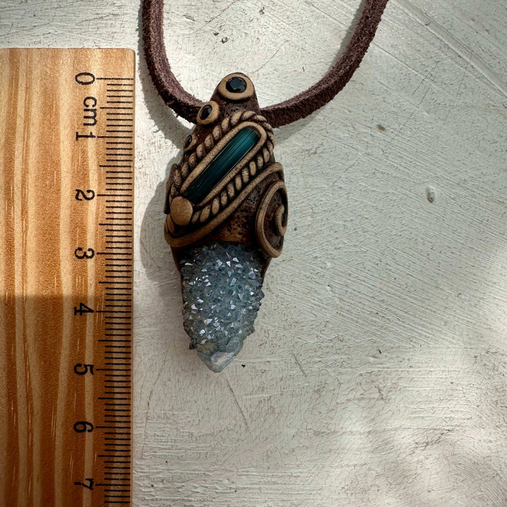 Aqua Aura Spirit Quartz Blue Tourmaline and Blue Sapphire Pendant - FairyGardenGlow