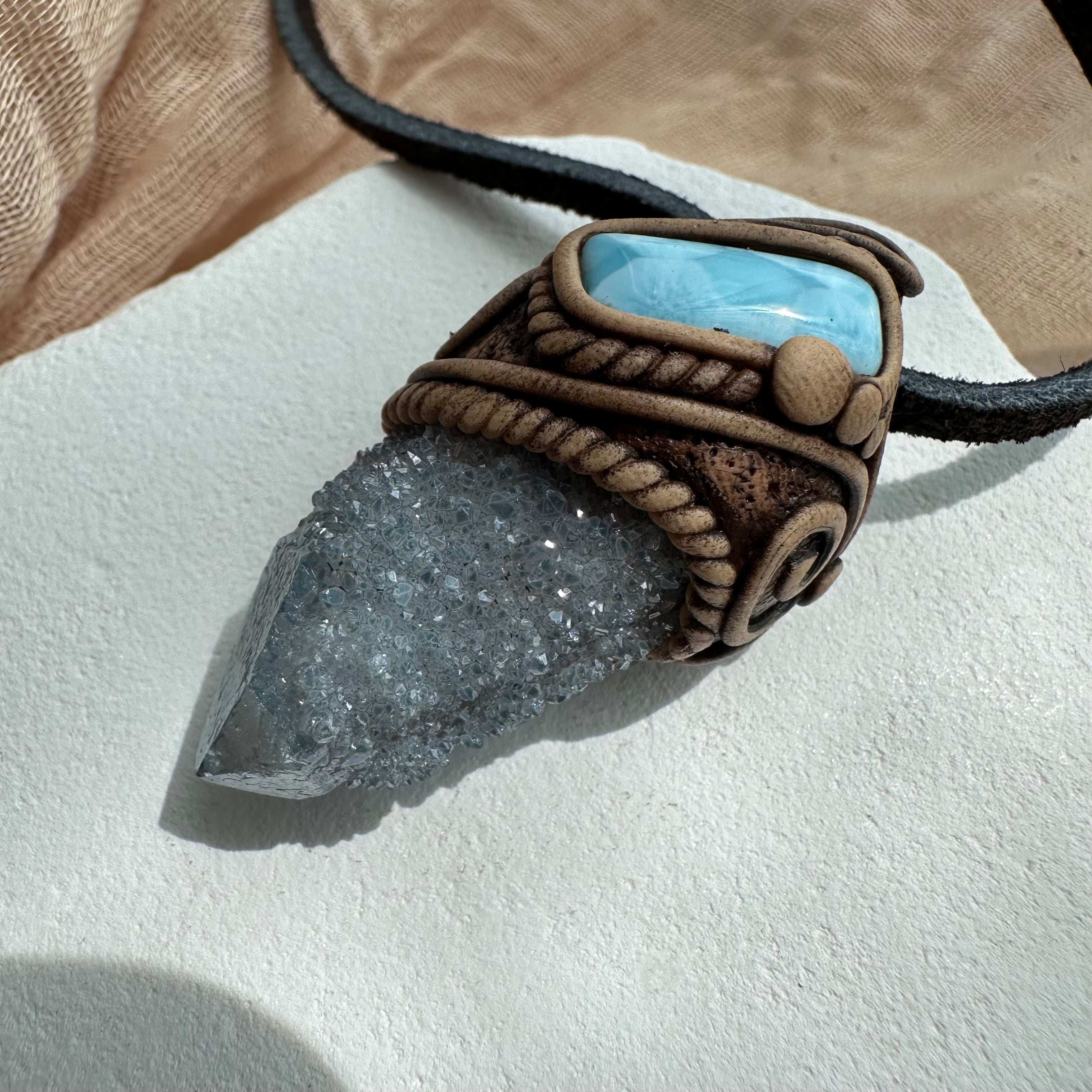 Aqua Aura Spirit Quartz and Larimar Necklace - FairyGardenGlow