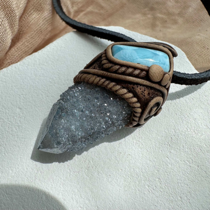Aqua Aura Spirit Quartz and Larimar Necklace - FairyGardenGlow