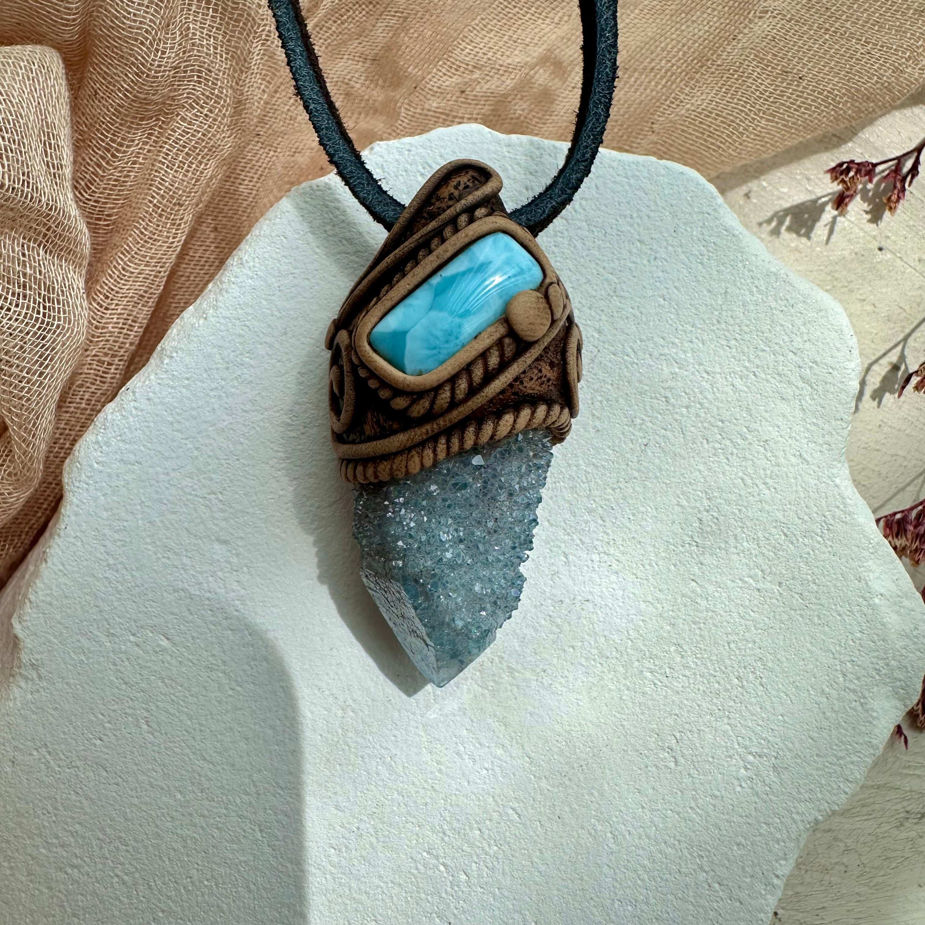 Aqua Aura Spirit Quartz and Larimar Necklace - FairyGardenGlow