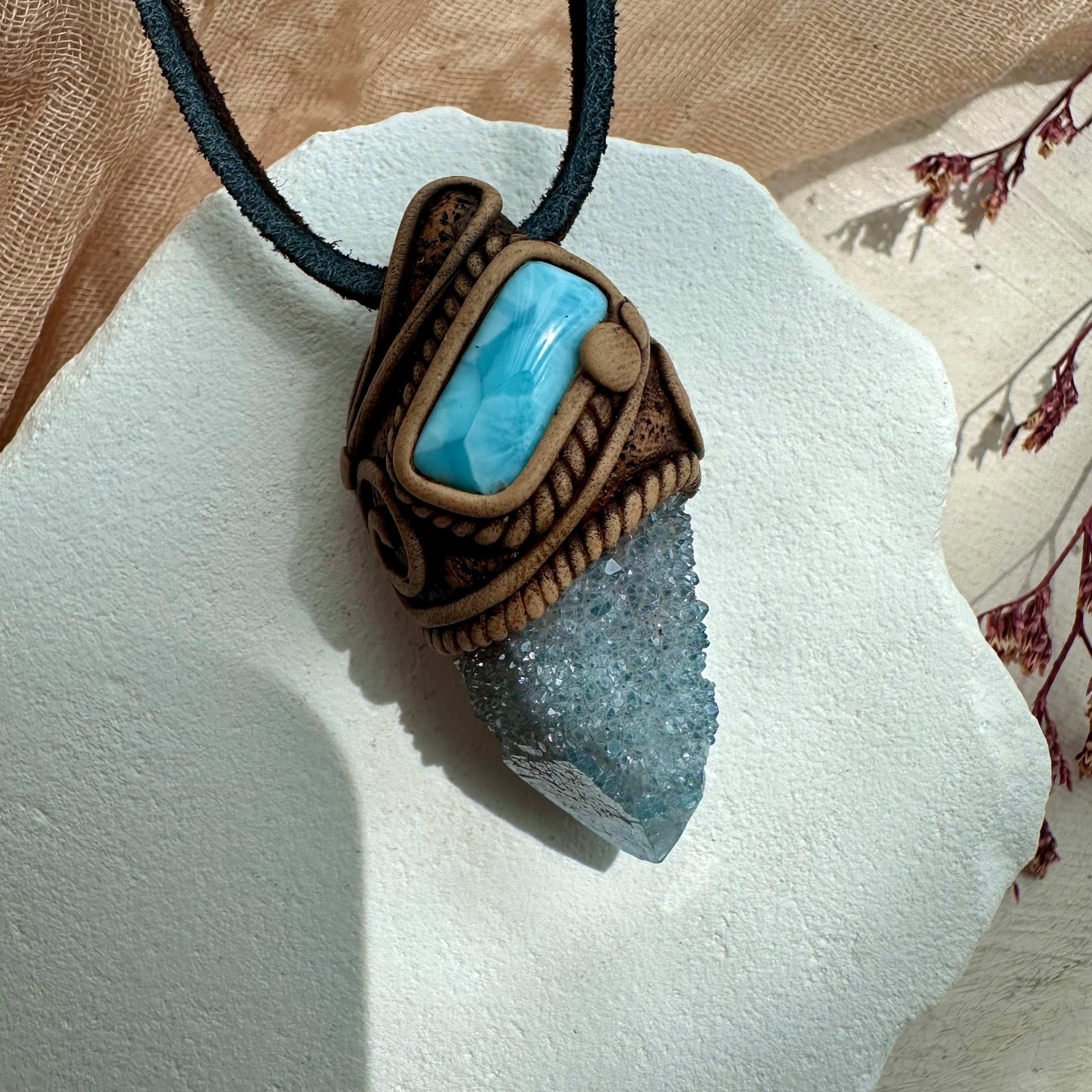 Aqua Aura Spirit Quartz and Larimar Necklace - FairyGardenGlow