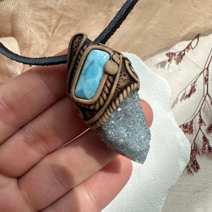 Aqua Aura Spirit Quartz and Larimar Necklace - FairyGardenGlow
