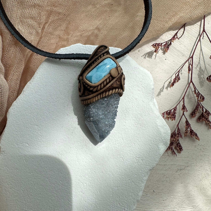 Aqua Aura Spirit Quartz and Larimar Necklace - FairyGardenGlow