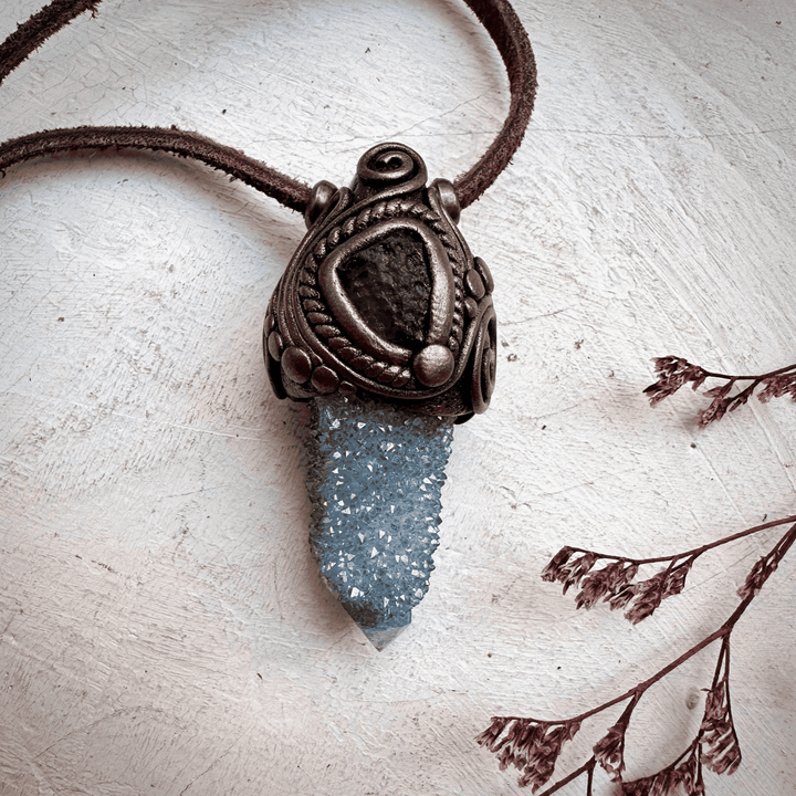 Aqua Aura Spirit Quartz and Moldavite Necklace - FairyGardenGlow