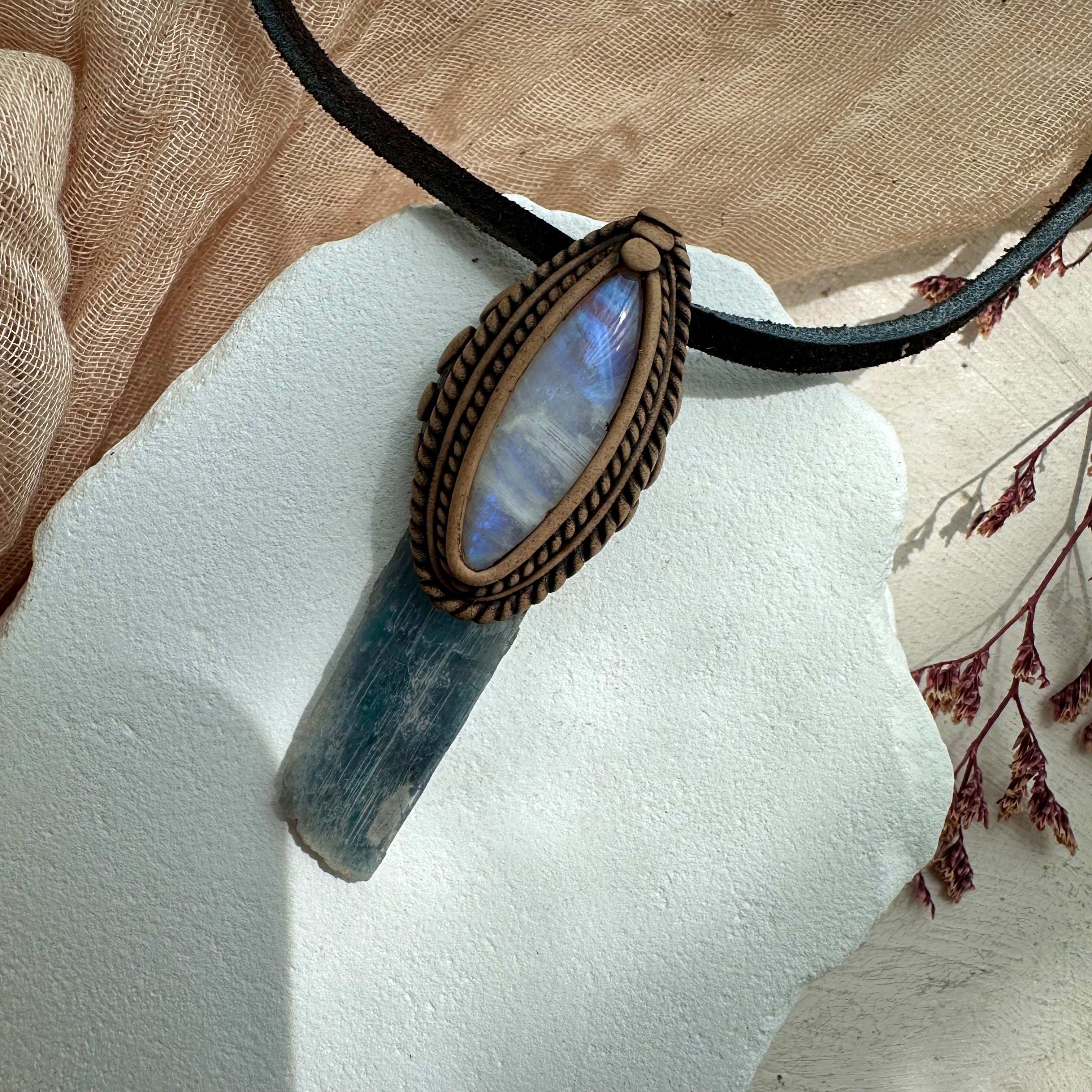 Aqua Aura Kunzite and Moonstone Necklace - FairyGardenGlow
