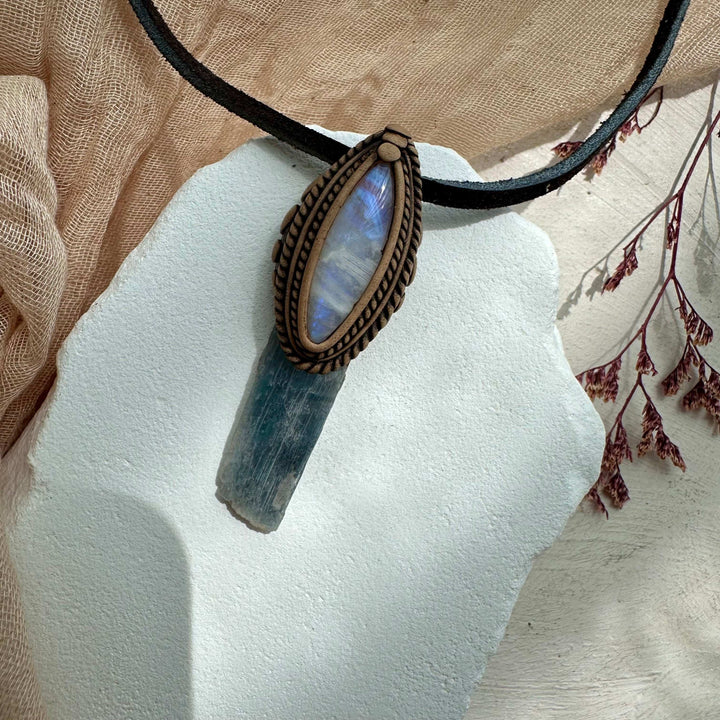 Aqua Aura Kunzite and Moonstone Necklace - FairyGardenGlow
