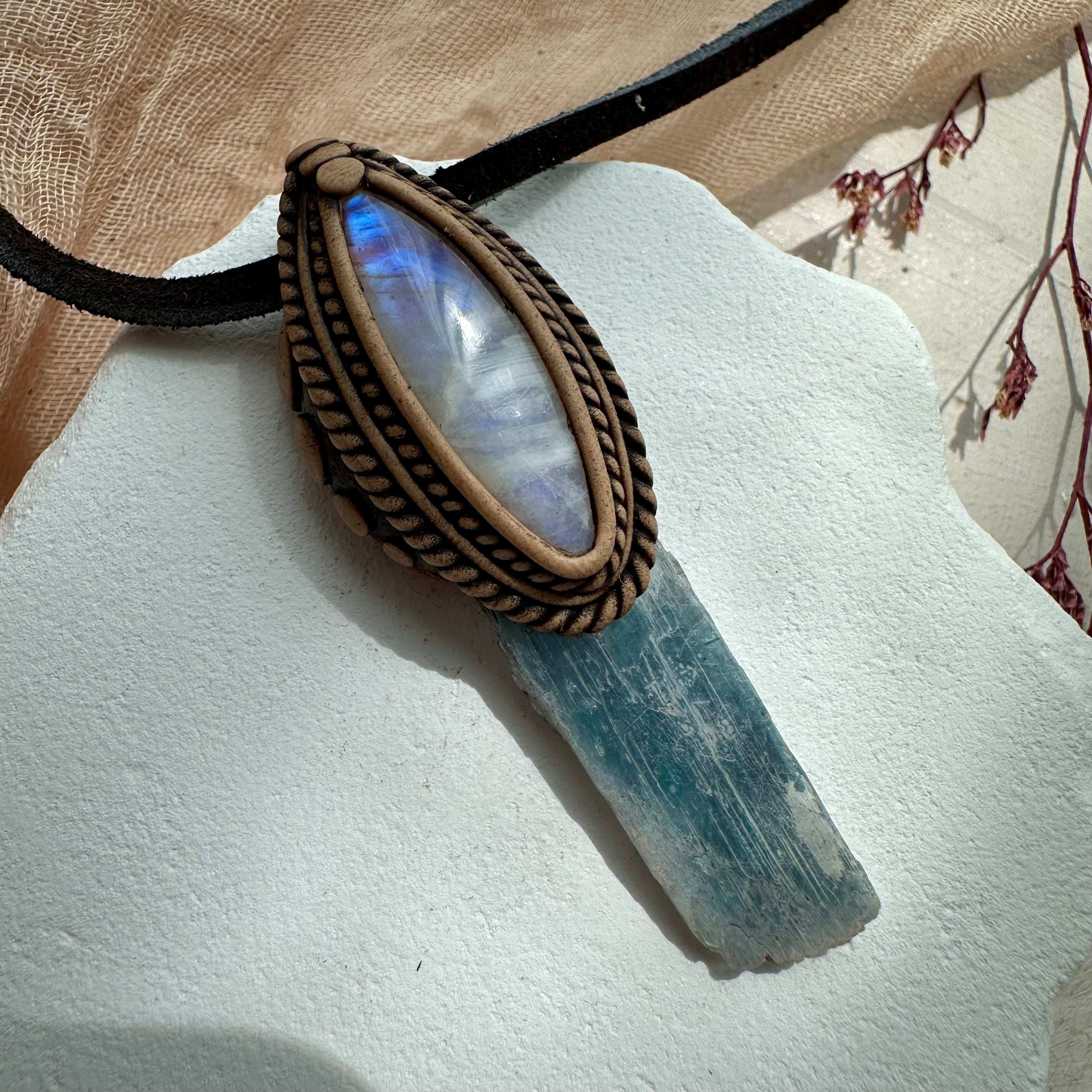 Aqua Aura Kunzite and Moonstone Necklace - FairyGardenGlow