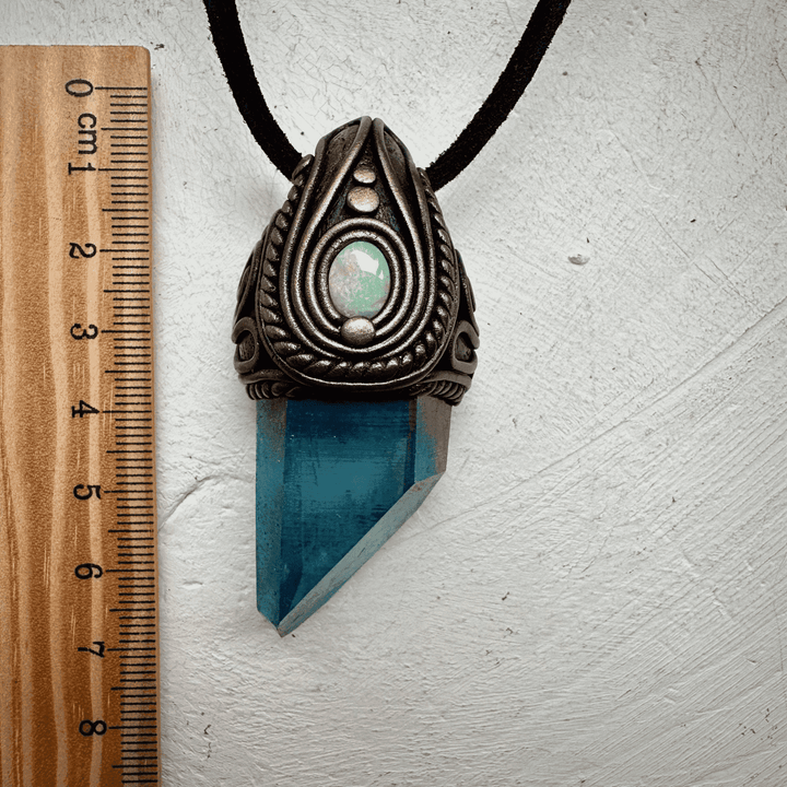 Aqua Aura Quartz and Australian Opal Necklace - FairyGardenGlow