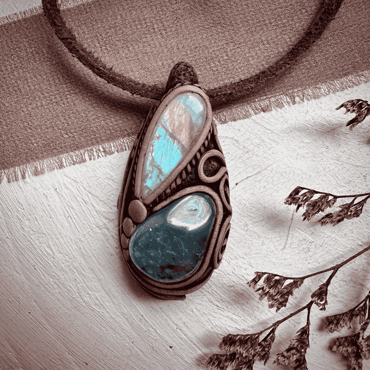 Aqua Aura Quartz and Rainbow Moonstone Necklace - FairyGardenGlow