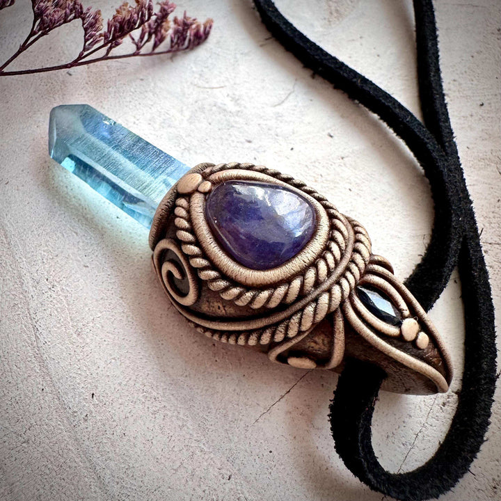 Aqua Aura Quartz Tanzanite and Blue Sapphire Necklace - FairyGardenGlow