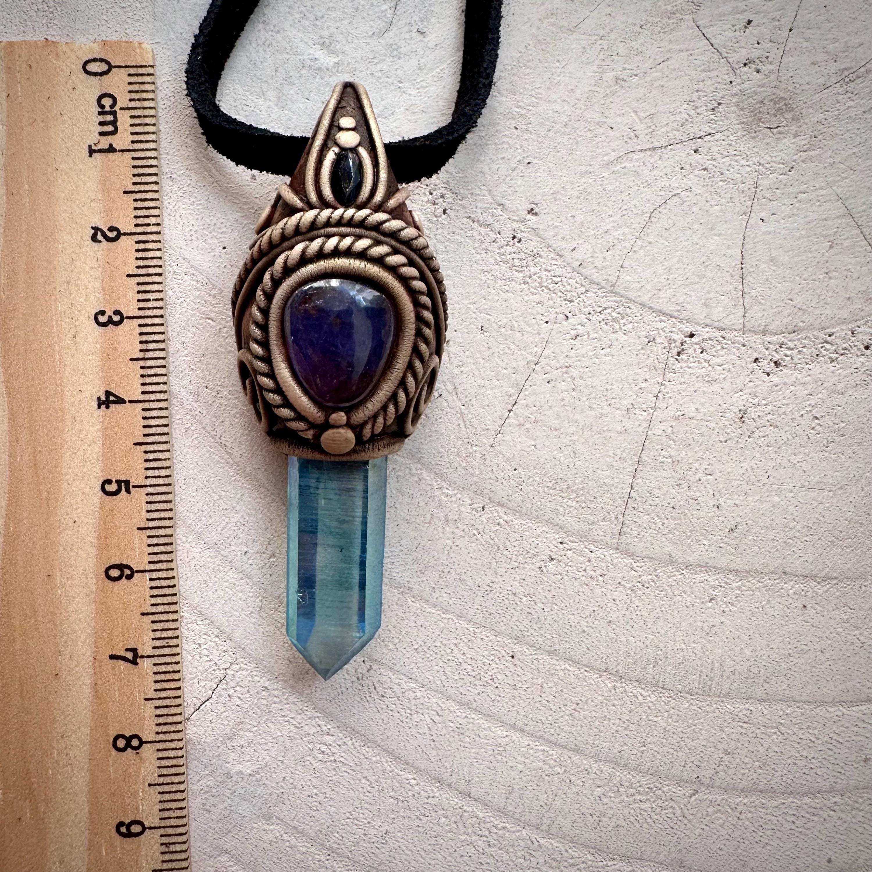 Aqua Aura Quartz Tanzanite and Blue Sapphire Necklace - FairyGardenGlow