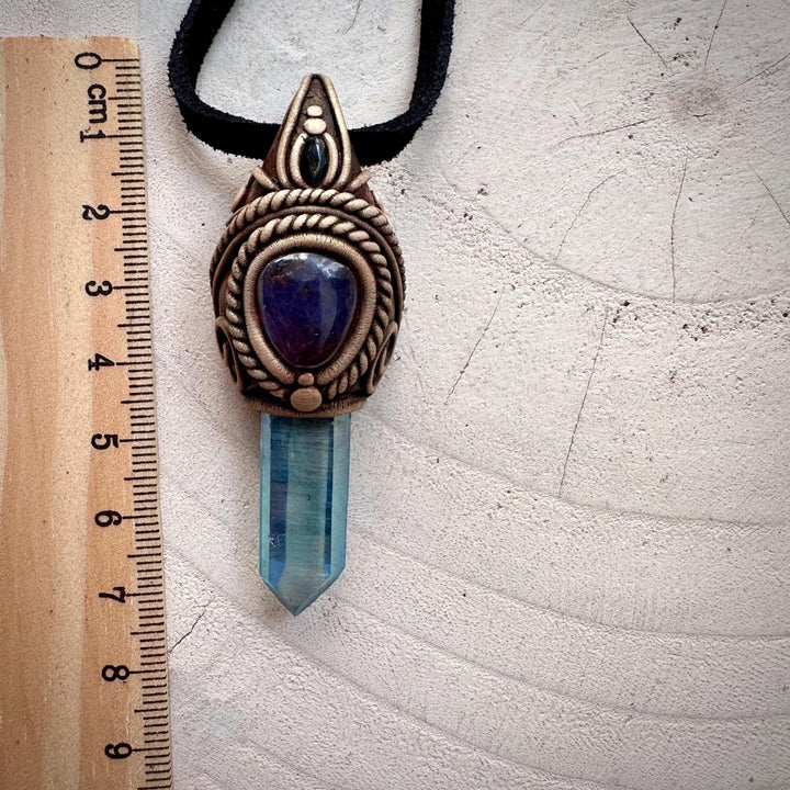 Aqua Aura Quartz Tanzanite and Blue Sapphire Necklace - FairyGardenGlow