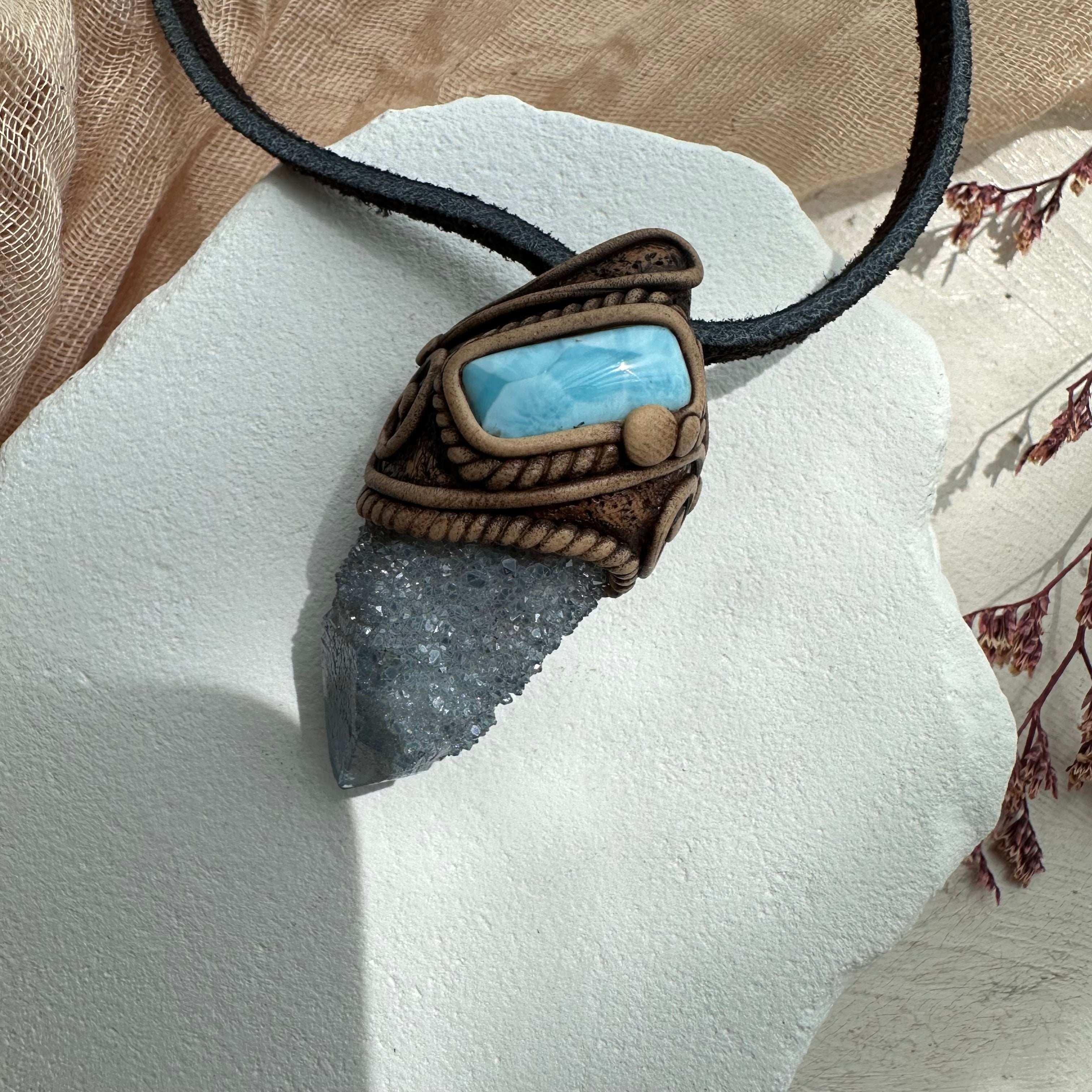 Aqua Aura Spirit Quartz and Larimar Necklace - FairyGardenGlow