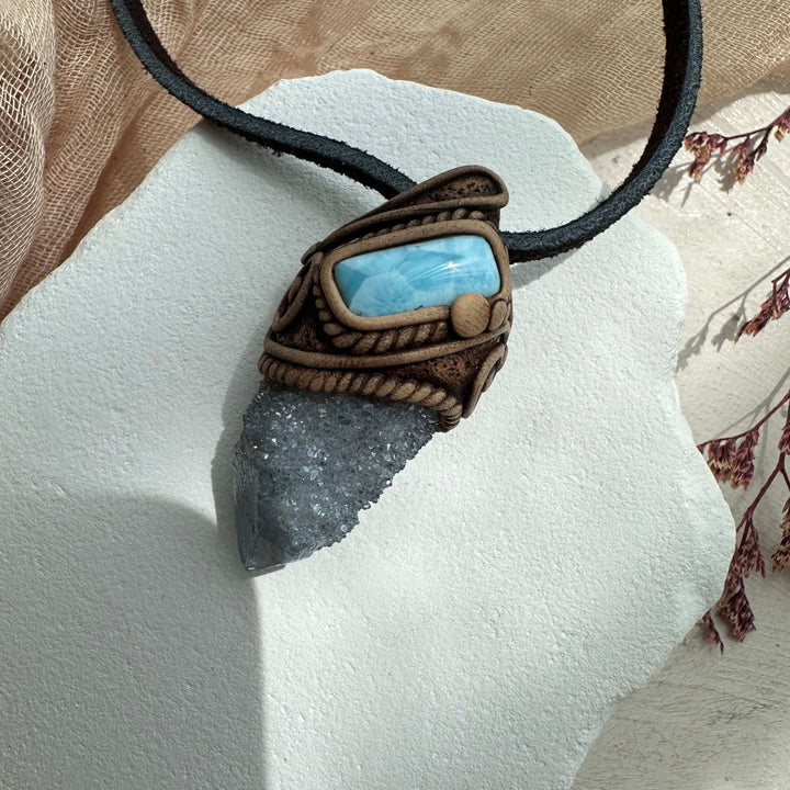 Aqua Aura Spirit Quartz and Larimar Necklace - FairyGardenGlow
