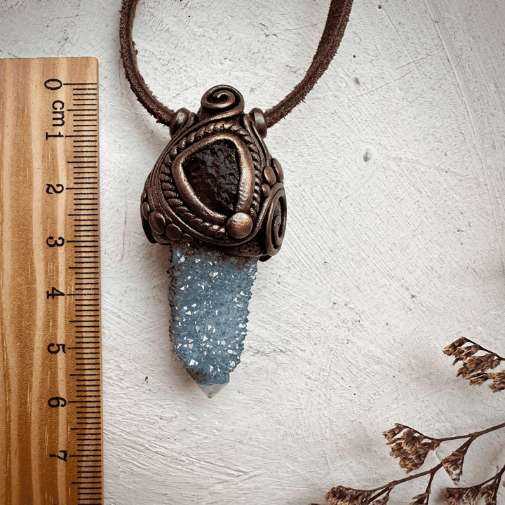 Aqua Aura Spirit Quartz and Moldavite Necklace - FairyGardenGlow