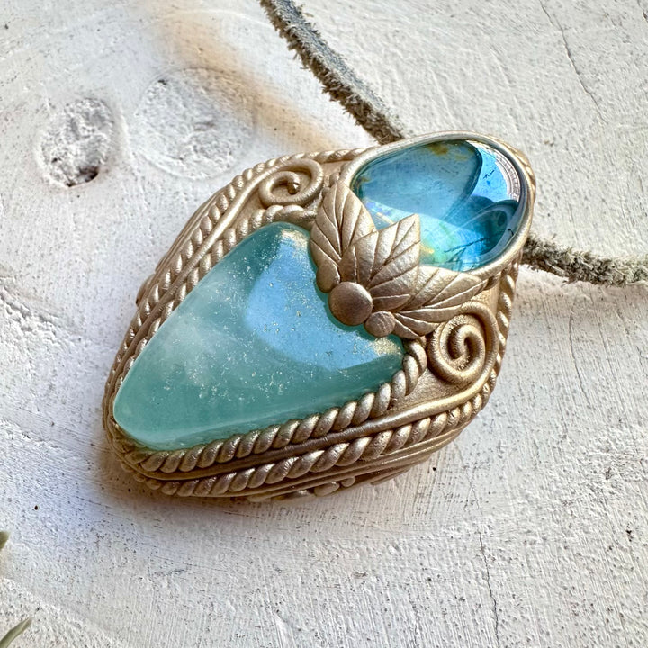 Divine feminine crystal necklace with aquamarine and aqua aura quartz