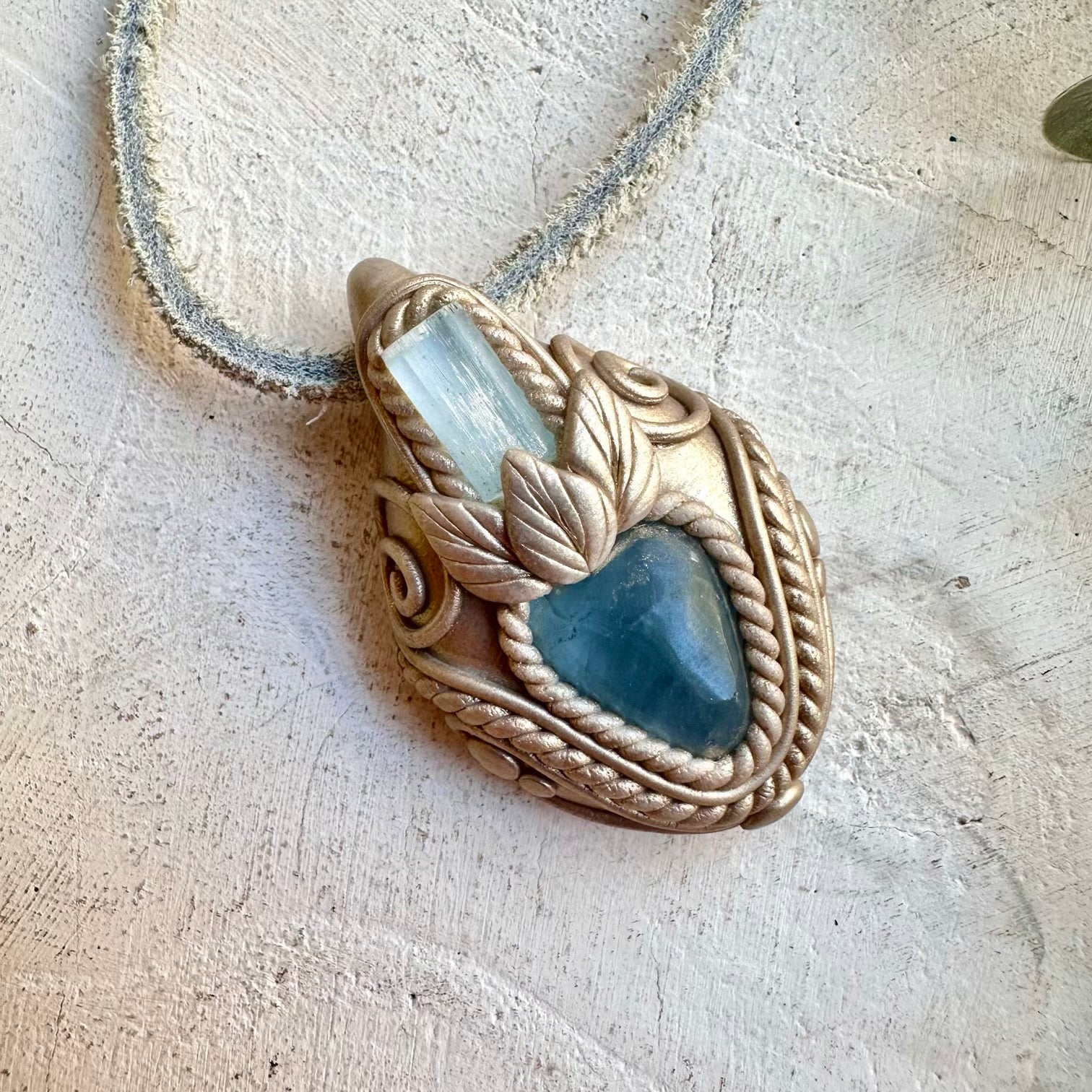 Healing crystal necklace fantasy jewelry celestite aquamarine pendant