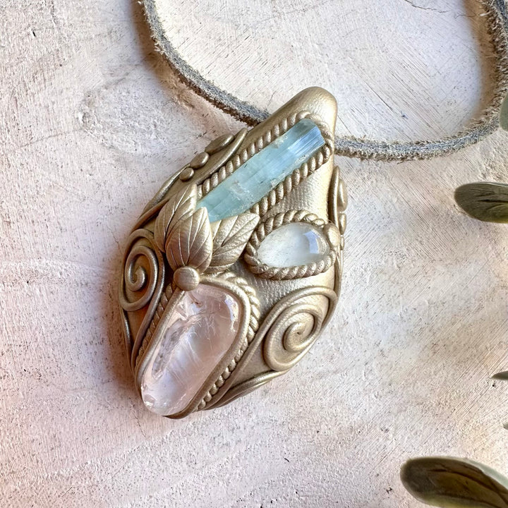 Spiritual crystal jewelry handcrafted with Aquamarine, Danburite and Clear Topaz.