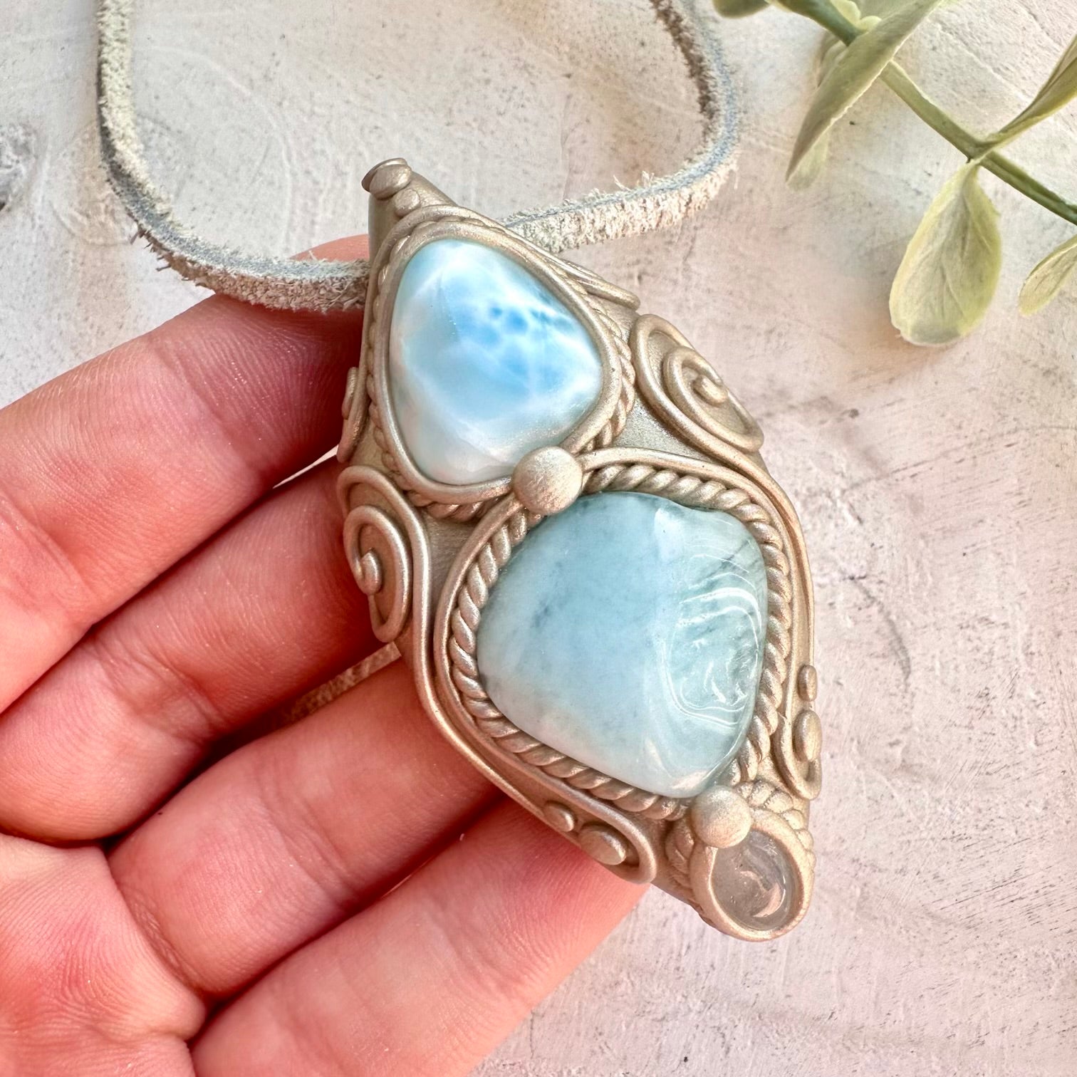 Aquamarine with Larimar and Clear Topaz healing crystal jewelry