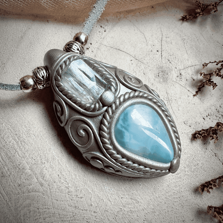 Aquamarine and Larimar Necklace - FairyGardenGlow