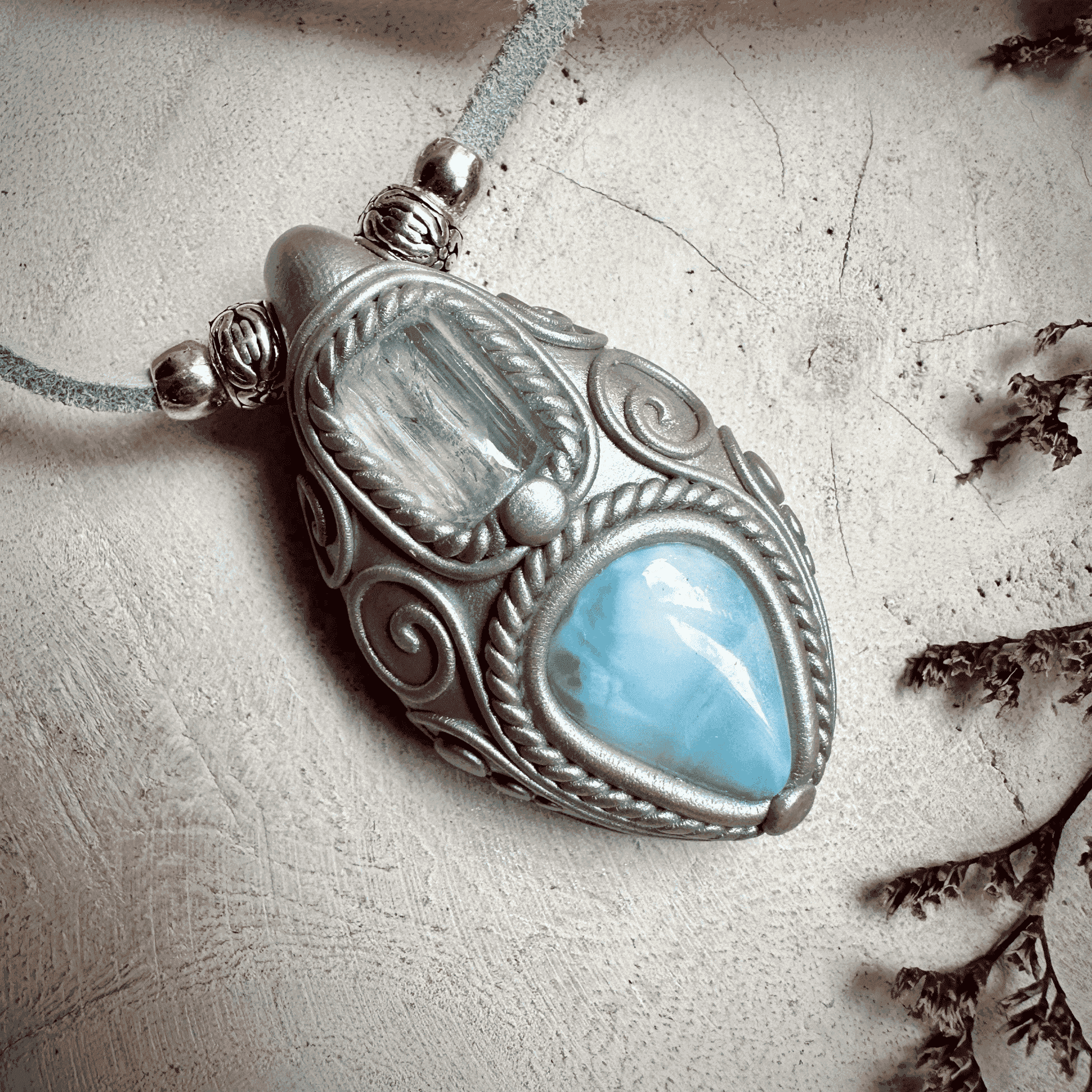 Aquamarine and Larimar Necklace - FairyGardenGlow